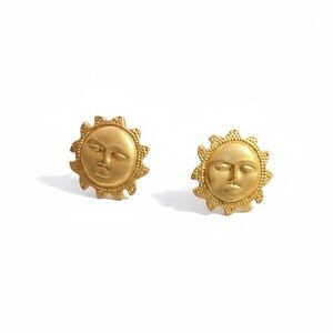 Vintage Gold Sun Face Earrings Celestial Astrology Statement Studs